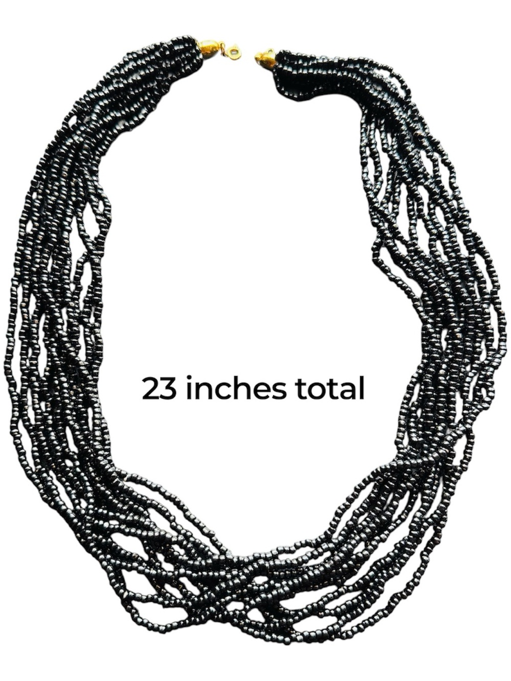 Vintage Trifari Multi-Strand Black Seed Bead Necklace, Statement Knotted Design - Picture 2 of 8